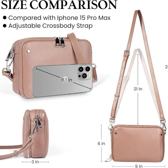 Genuine Leather Crossbody Bags for Women, Purses with Built in RFID Wallet Woman - Picture 5 of 7